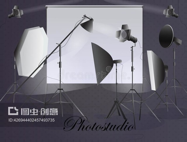 摄影器材。摄影棚。Photographic equipment. Photostudio.