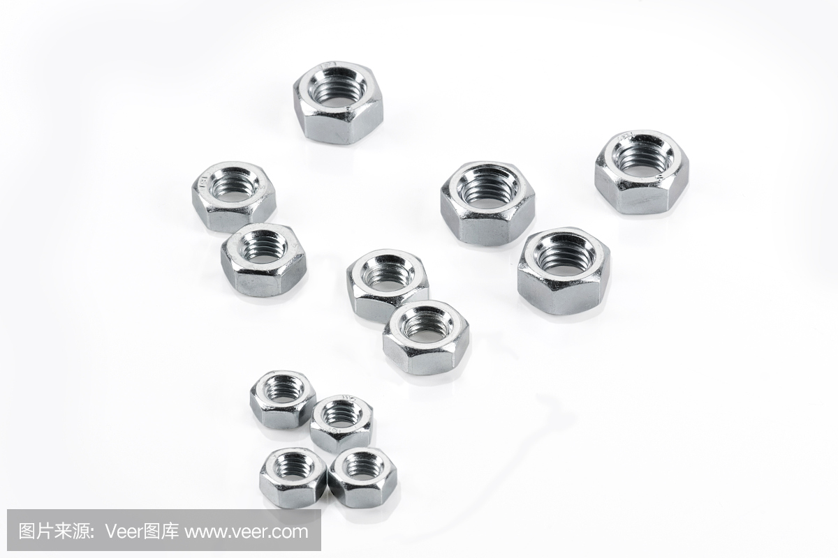 螺钉,螺母隔离在白色背景上